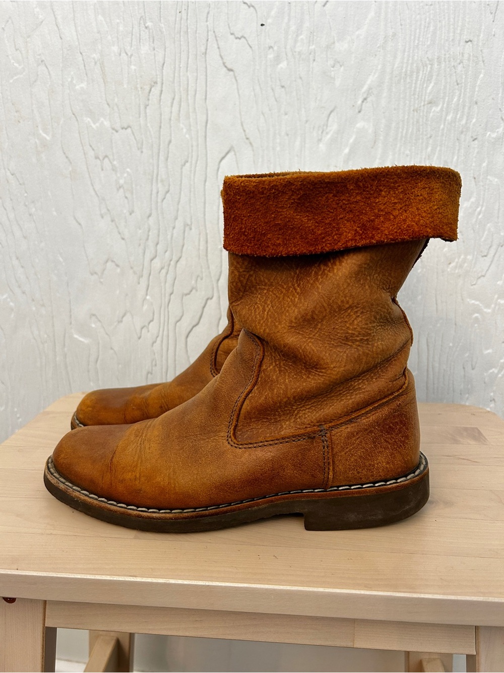 ROOTS Tribe Leather Boots Mid Calf Brown Size 7 Boho Desert Rugged Neutral